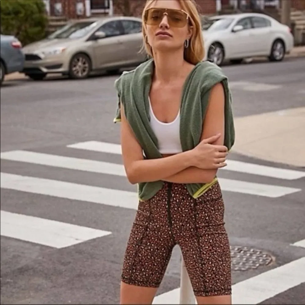 Free People Lucky Strike Leopard-print Bike Shorts In Multi Sise XS NWOT